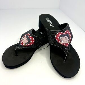 NWT Betty Boop Black/Red Sparkly Wedge Flip Flops Sandals Sizes 6,7,8,9 & 10